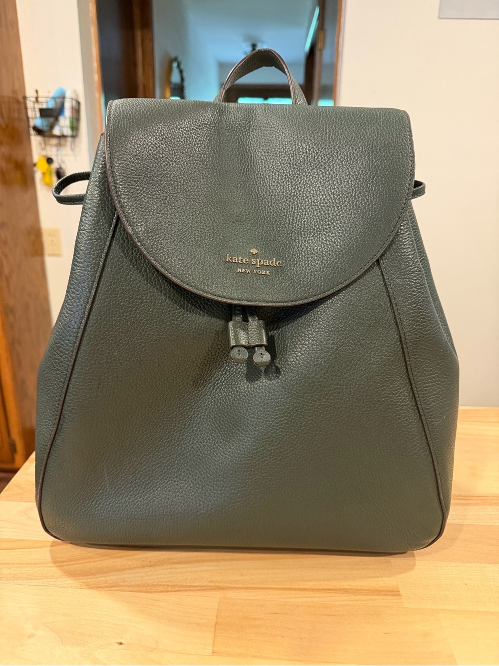 kate spade Pebbled Leather Backpack in Dark Green